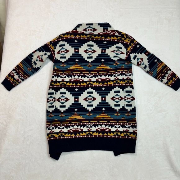 Fresh FX Wool Cardigan Aztec Print Blend Dark Multicolor Women's S/P Cozy Knit - Picture 16 of 16